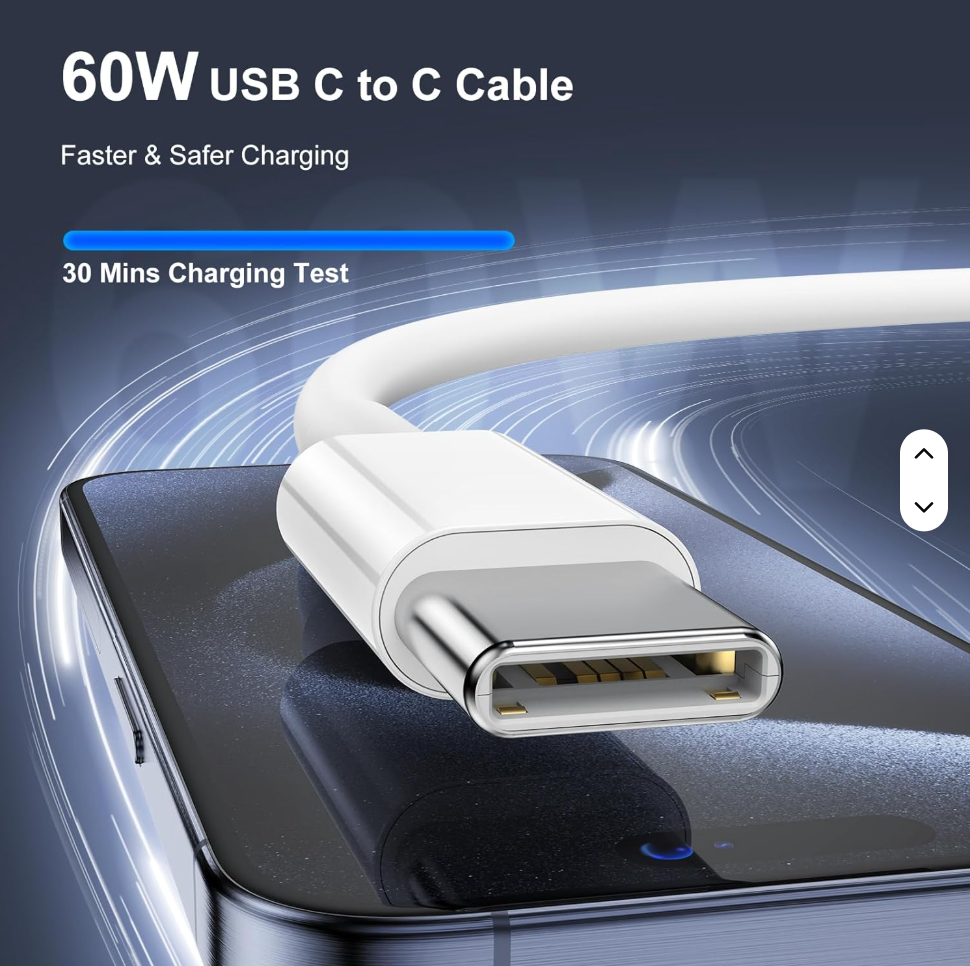 60W Braided USB-C to USB-C Fast Charging Cable – Durable & High-Speed Data Transfer for iPhone 15/16 Series