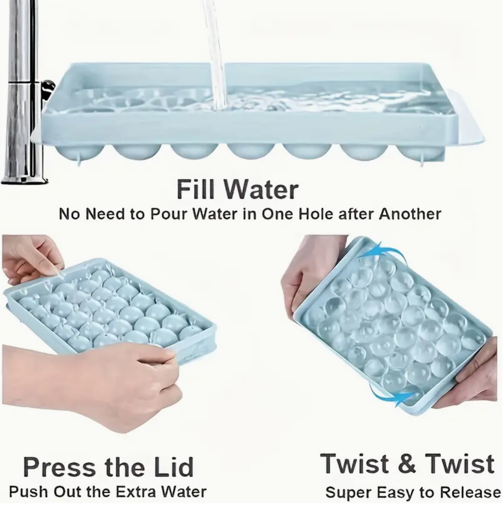 1PC Ice Cube Tray – Polished Dustproof Round Grid Ice Ball Mold | Small-Sized Food-Grade Ice Maker for Home, Party & Kitchen Use