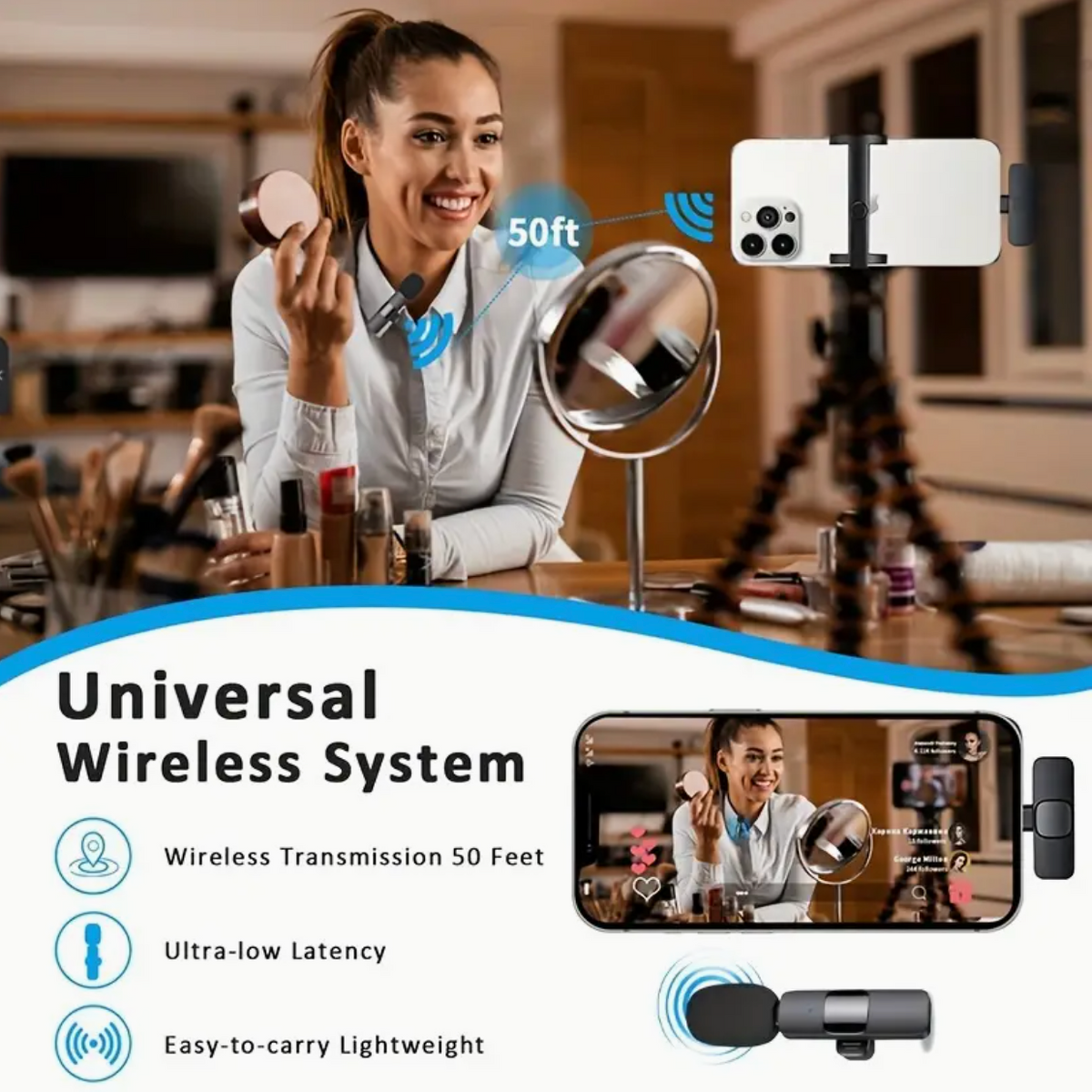 Wireless Microphone – USB-C Clip-On Mic for Smartphones & Laptops, Ideal for Vlogs, Live Streaming, Interviews & Content Creation