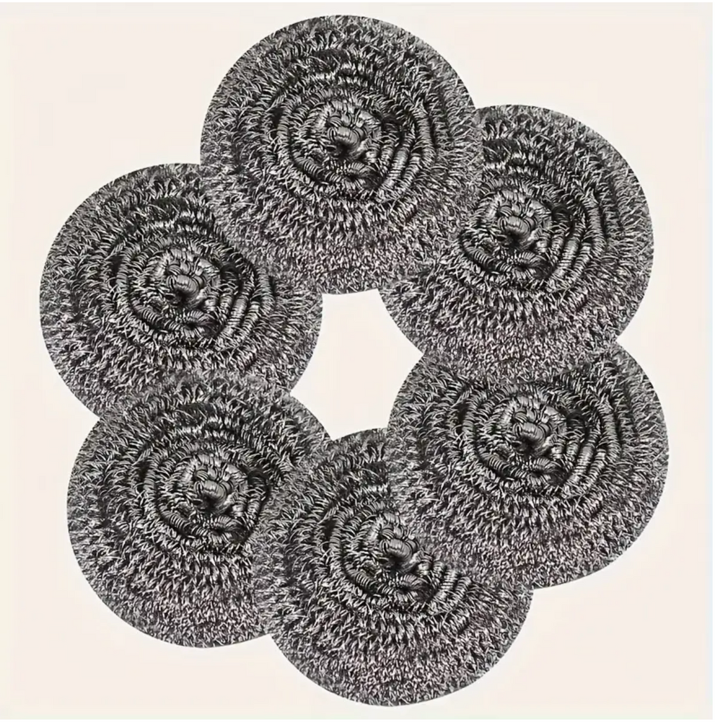 6 Pcs Heavy-Duty Stainless Steel Pot Scrubbing Balls | High-Zinc Iron Core | Rust-Resistant Wire Scrubbers for Tough Kitchen & Bathroom Cleaning