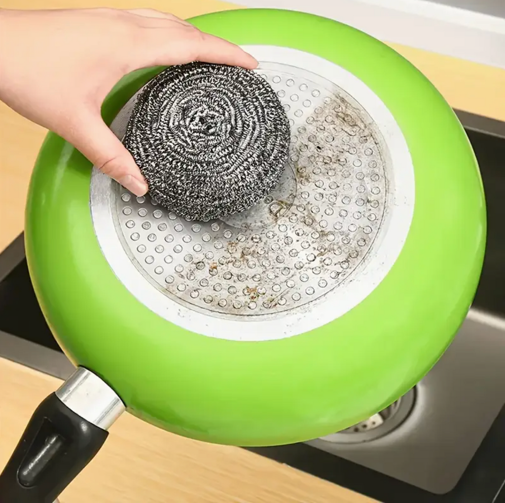 6 Pcs Heavy-Duty Stainless Steel Pot Scrubbing Balls | High-Zinc Iron Core | Rust-Resistant Wire Scrubbers for Tough Kitchen & Bathroom Cleaning