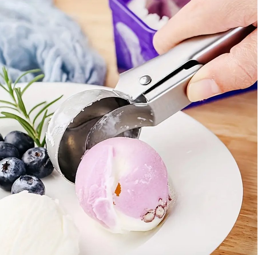 Stainless Steel Ice Cream & Fruit Scoop – Durable Round Digger for Watermelon, Cantaloupe, Papaya & Frozen Desserts | Food-Safe 430 Stainless Steel with Ergonomic Easy-Grip Handle | Rustproof & Heavy-Duty Kitchen Essential