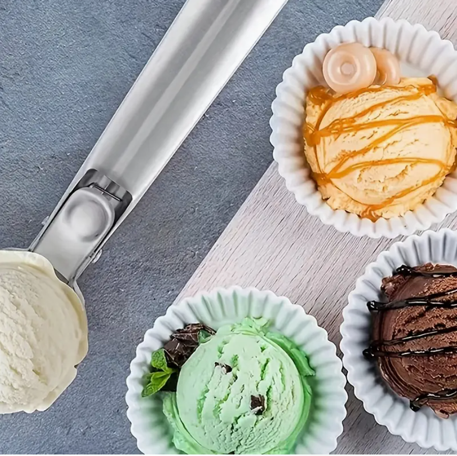 Stainless Steel Ice Cream & Fruit Scoop – Durable Round Digger for Watermelon, Cantaloupe, Papaya & Frozen Desserts | Food-Safe 430 Stainless Steel with Ergonomic Easy-Grip Handle | Rustproof & Heavy-Duty Kitchen Essential