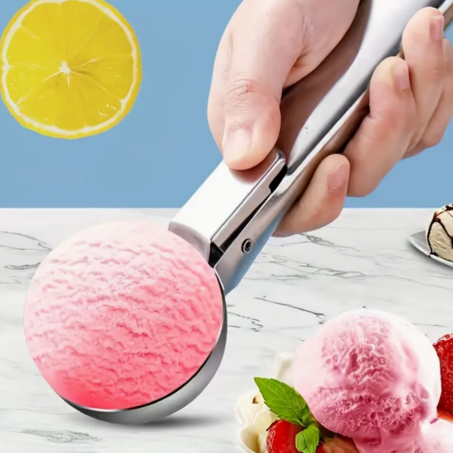 Stainless Steel Ice Cream & Fruit Scoop – Durable Round Digger for Watermelon, Cantaloupe, Papaya & Frozen Desserts | Food-Safe 430 Stainless Steel with Ergonomic Easy-Grip Handle | Rustproof & Heavy-Duty Kitchen Essential