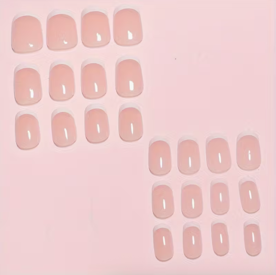 24pcs Luxurious Glossy Short Coffin Press-On Nails  Reusable • Durable • Pink & White Colors • Easy Application • Long-Lasting Wear