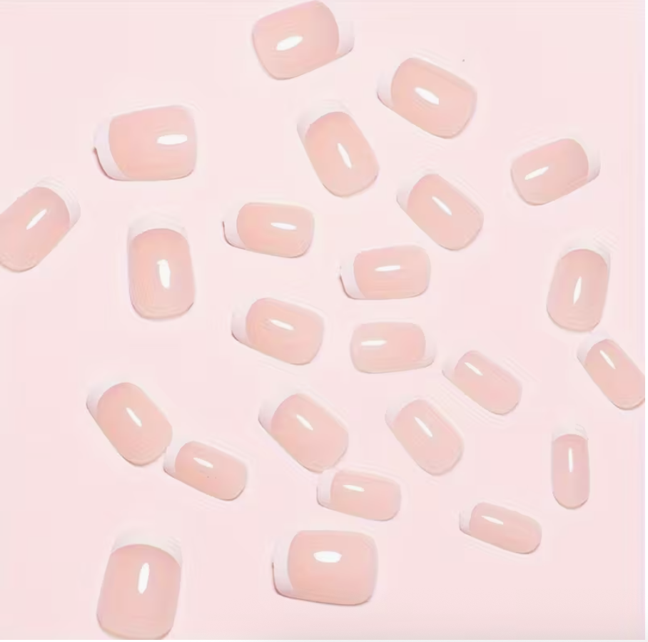 24pcs Luxurious Glossy Short Coffin Press-On Nails  Reusable • Durable • Pink & White Colors • Easy Application • Long-Lasting Wear