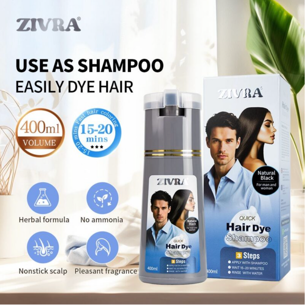 Natural Black & Dark Brown 400ml Instant Hair Color Shampoo | ZIVRA Hair Dye Shampoo For Men \& Women