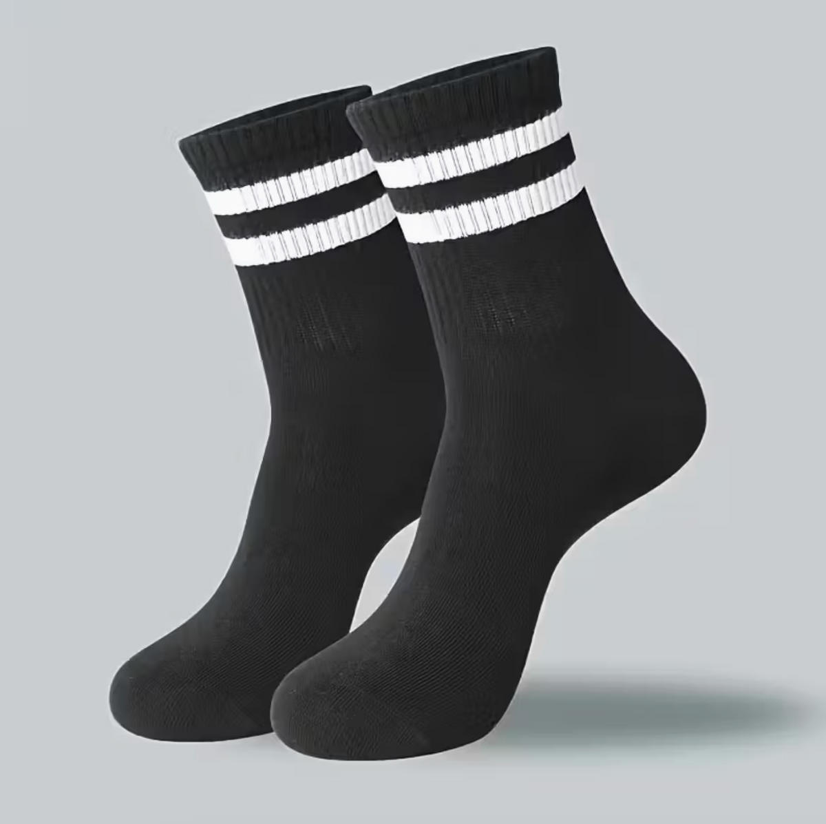Unisex 5-Pair Striped Mid-Calf Athletic Socks – Breathable Comfortable Casual Sports Socks for Men & Women, Classic Side Stripe Design, Black & White