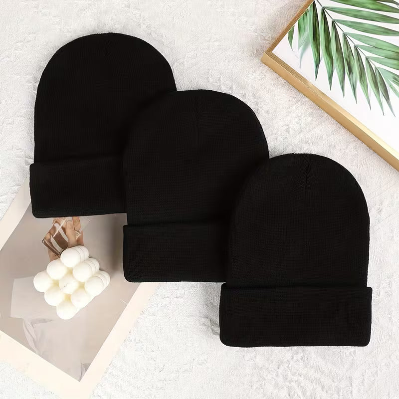 Men's Winter Beanie Hat Solid Colour Warm Knit Windproof Outdoor Casual Cap