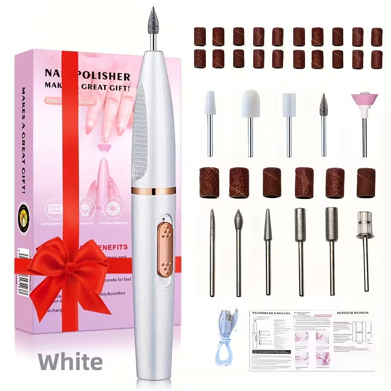 Professional Cordless Electric Nail File Kit – Rechargeable Nail Drill with Multi-Head Sanding Bits