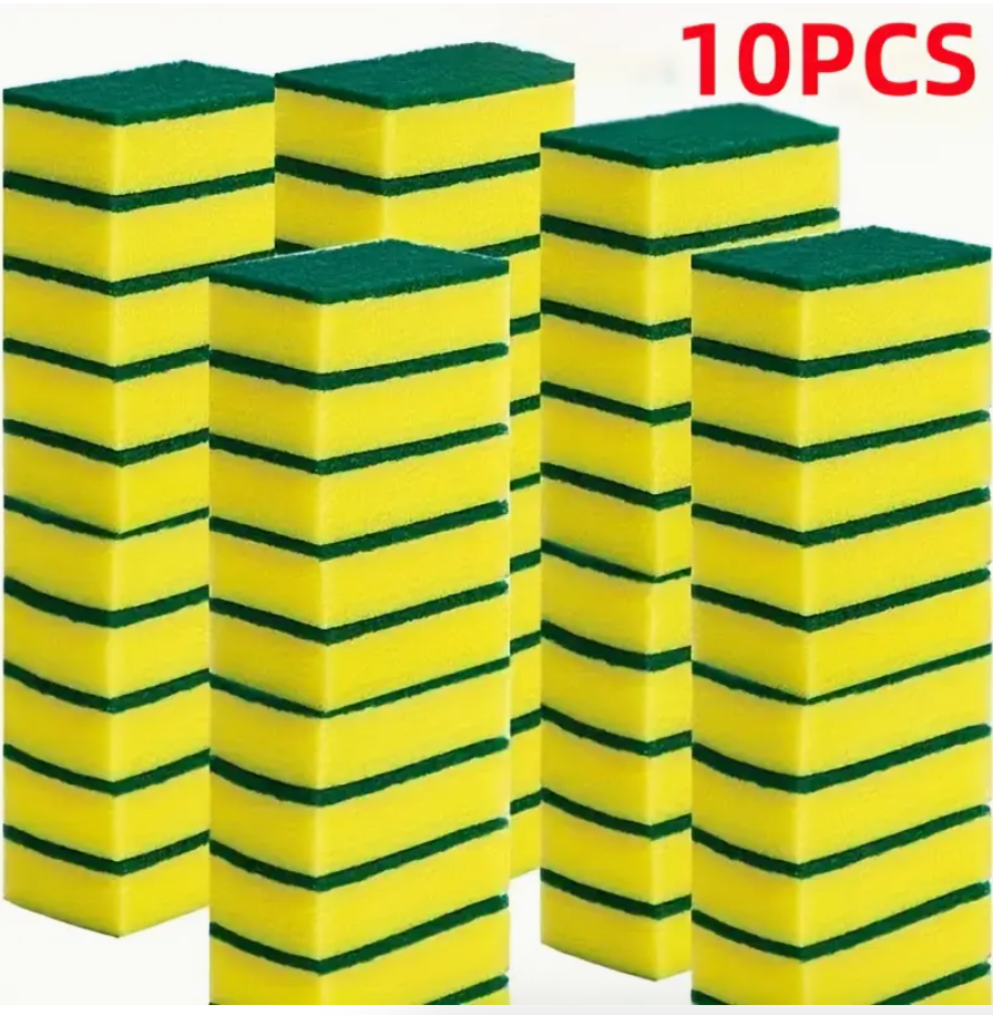 10pcs Kitchen Cleaning Sponges – Double-Sided Heavy-Duty Dishwashing Cloths & Multi-Purpose Scouring Pads