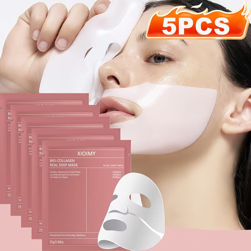 5pcs Collagen Moisturising Facial Masks – Hydrating Facial Sheet Masks for Everyday Skincare