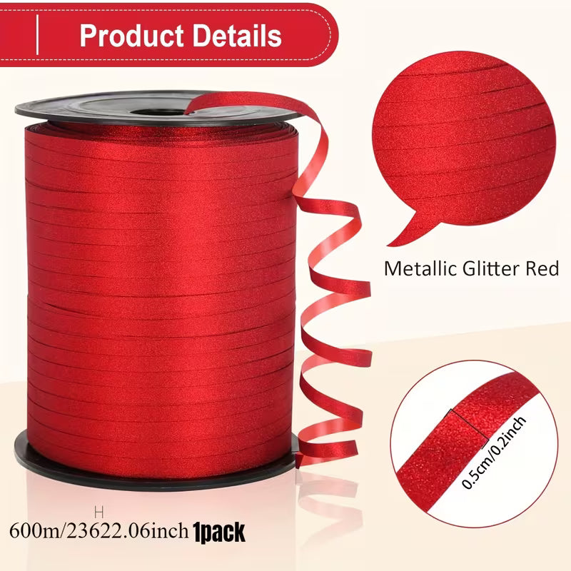 600 Yard Red Curling Ribbon – 1/5" Plastic Ribbon for Gift Wrapping & Crafts