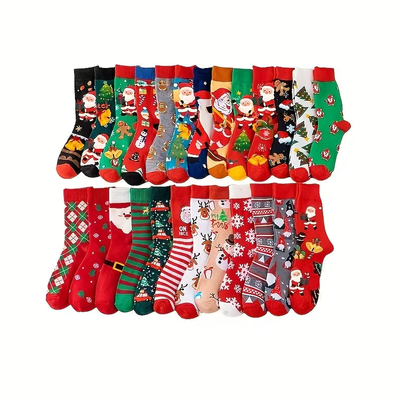 1 Pair Christmas Cartoon Pattern Socks – Soft Unisex Mid-Calf Holiday Socks
