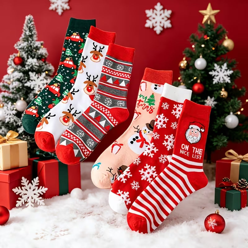 1 Pair Christmas Cartoon Pattern Socks – Soft Unisex Mid-Calf Holiday Socks