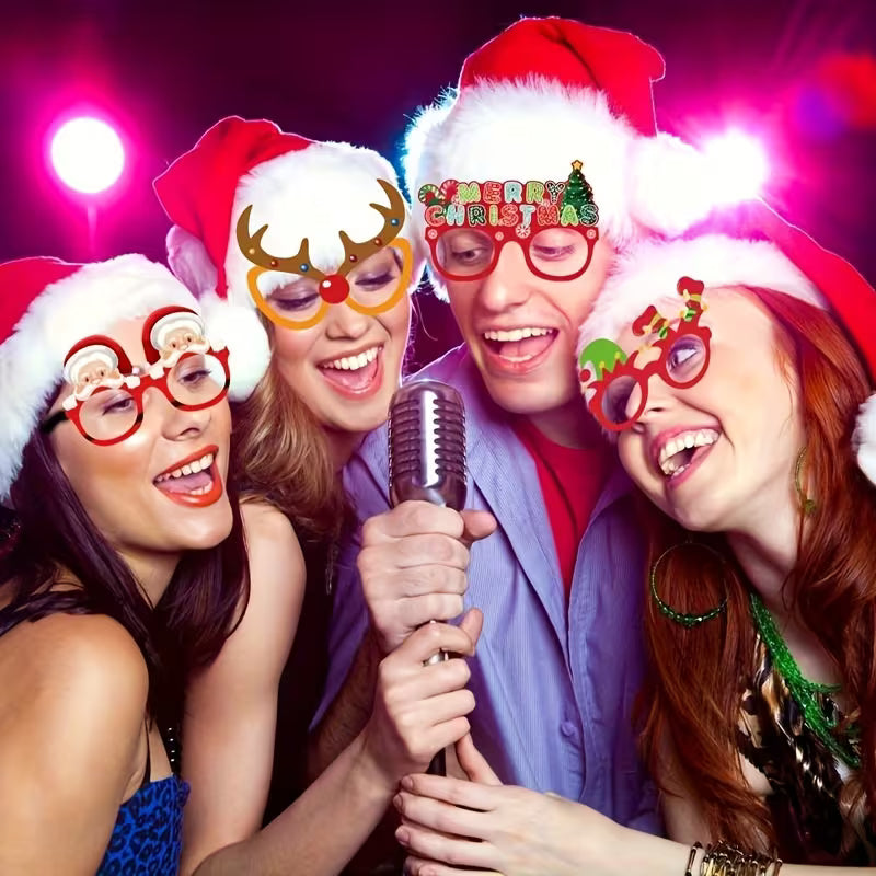 12pcs Christmas Party Glasses Props – Santa, Snowflake & Reindeer Designs