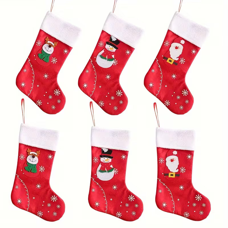 Pair of Traditional Christmas Stockings – Santa, Snowman & Reindeer Designs