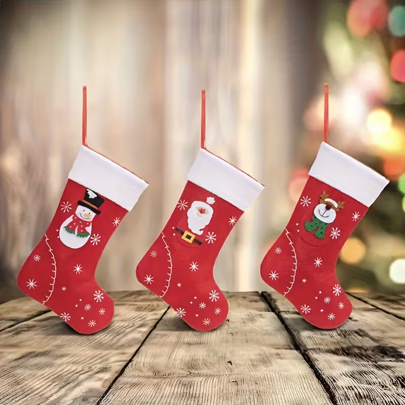 Pair of Traditional Christmas Stockings – Santa, Snowman & Reindeer Designs