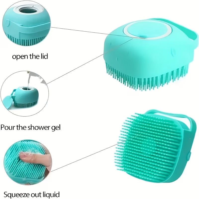 (Pet Bath Brush And Storage Hook) Cat Massage Brushes, Dog And Cat Bath Brushes, Built-In Storage - Gentle Pet Brushes, Built-In Shampoo Dispenser Massage Brushes, Multifunctional Massage Combs And Cleaning Tools