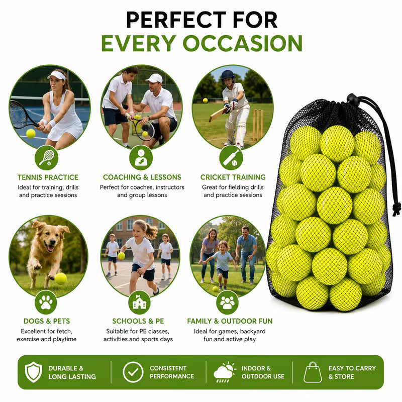 2 Pcs Yellow Tennis Balls – Pressureless Practice Training Balls for Beginners, Coaching, Indoor and Outdoor Games
