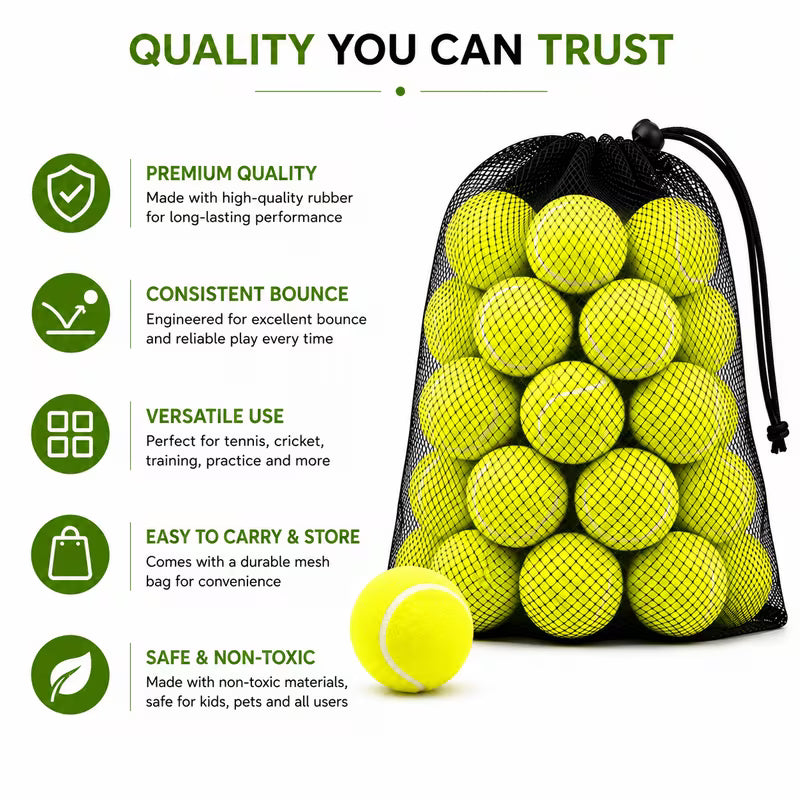2 Pcs Yellow Tennis Balls – Pressureless Practice Training Balls for Beginners, Coaching, Indoor and Outdoor Games