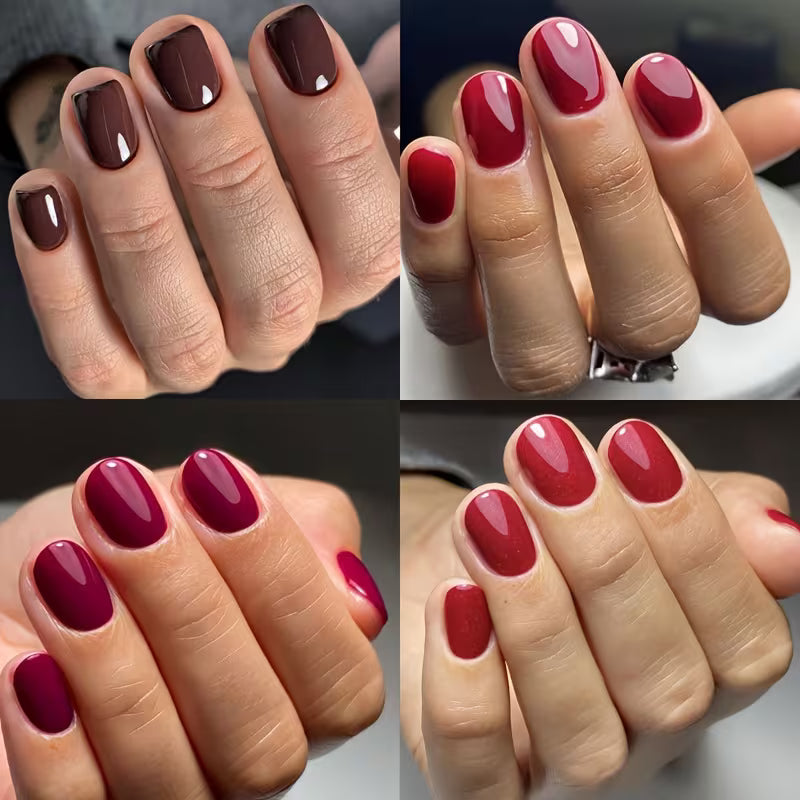 96pcs Red Solid Colour Short Square Press-On Nails, Glossy Artificial False Nails with Adhesive Tape and Nail File