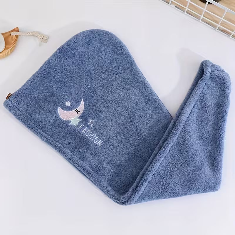 1pc Microfiber Hair Towel Wrap, Quick-Dry Hair Drying Turban Cap for Women, Super Absorbent Geometric Pattern with Space-Themed Embroidery, 260 GSM