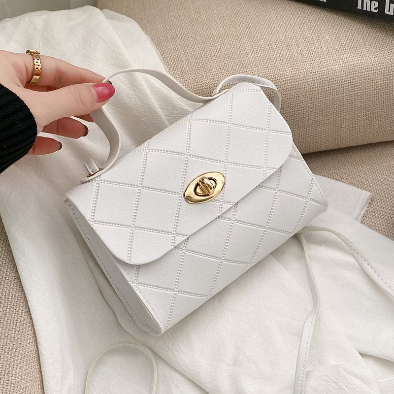 Women's Crossbody Bag, Diamond Pattern Small Square Clutch with Flap and Lock, Casual Shoulder Bag with Adjustable Long Strap
