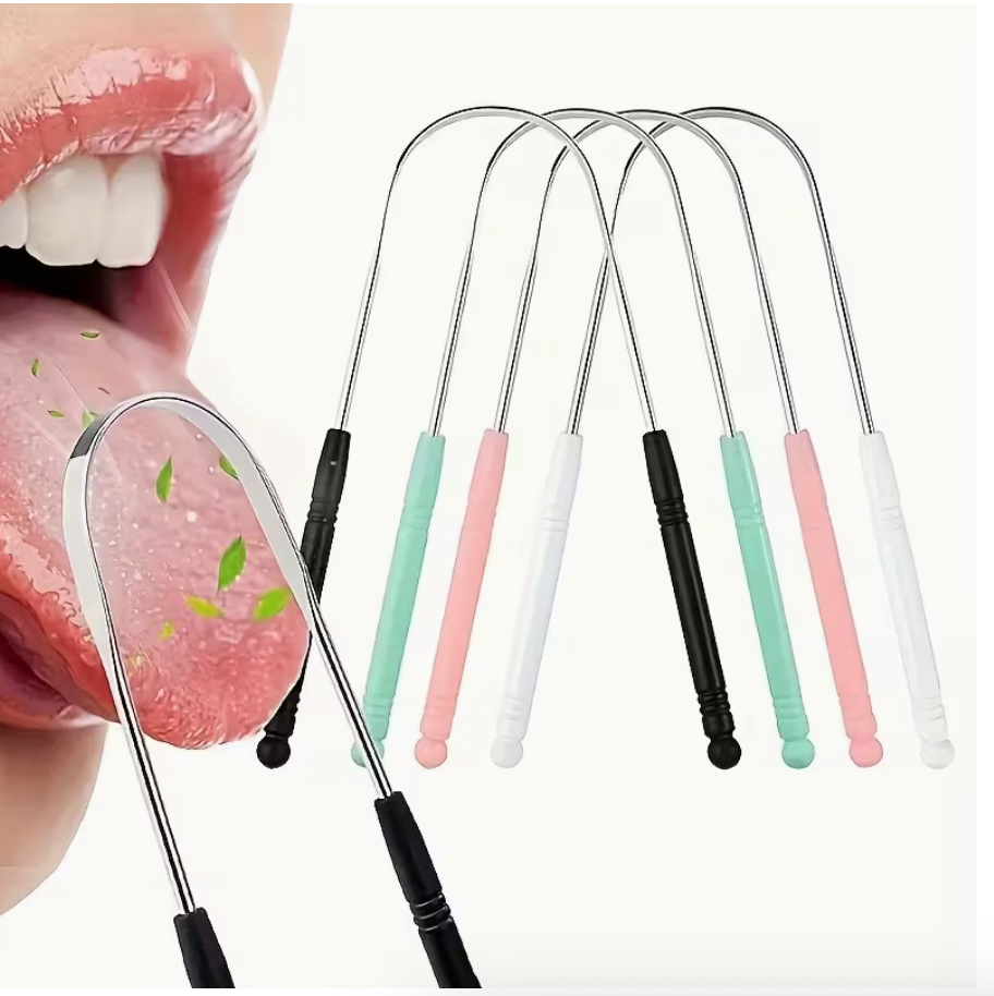 Reusable Stainless Steel Tongue Scraper & Cleaner  Heavy-Duty Oral Care Tool | Comfort Grip | Gentle for Sensitive Gums | Individually Wrapped Half-Package
