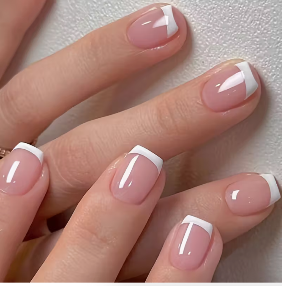 24pcs Luxurious Glossy Short Coffin Press-On Nails  Reusable • Durable • Pink & White Colors • Easy Application • Long-Lasting Wear