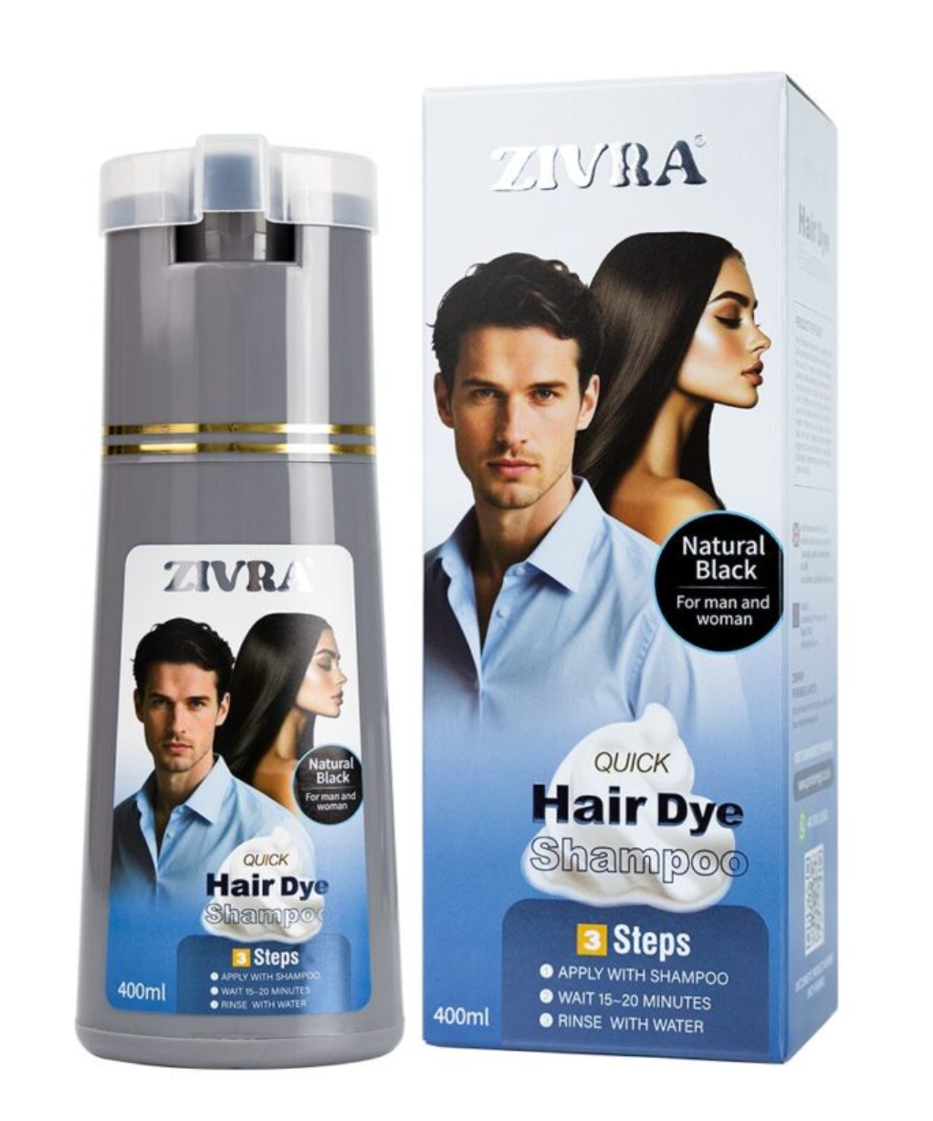 Natural Black & Dark Brown 400ml Instant Hair Color Shampoo | ZIVRA Hair Dye Shampoo For Men \& Women