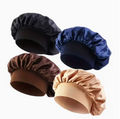 Soft & Cozy Satin Knit Beanie Cap for Sleeping – Elastic Wide Fit Night Cap for Hair Protection & Scalp Care, Lightweight & Breathable, One Size Fits All (Navy Blue, Black, Dark Brown, Light Brown)