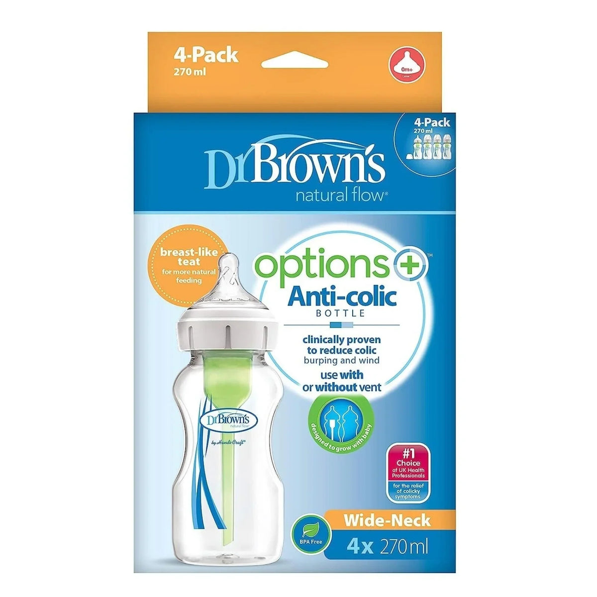 Dr. Brown's Options+ Anti-Colic Baby Bottles 270ml Pack of 4