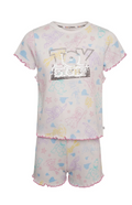 Disney Toy Story Girls Pyjamas Kids Sequin White Pink Short PJs Ribbed Set