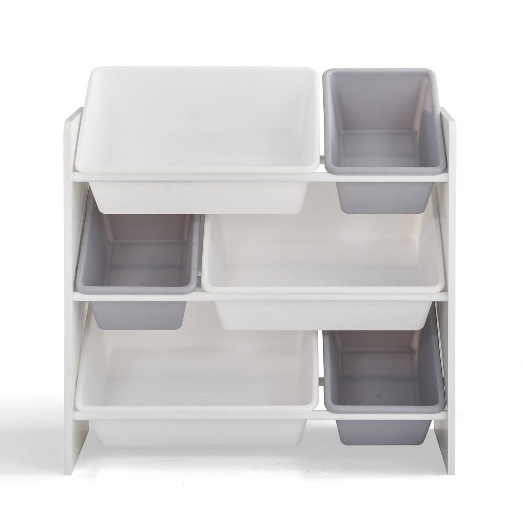 Kids Toy Storage Shelf with 3 Shelves & 6 Storage Boxes - White