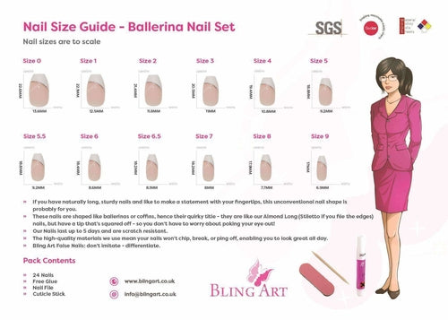 False Nails by Bling Art Black Gel Ballerina Coffin 24 Fake Long
