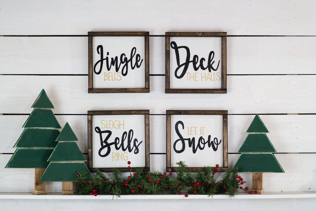 Set of 4 Christmas Signs, Jingle Bells, Deck The Halls, Sleigh Bells Ring, Let It Snow