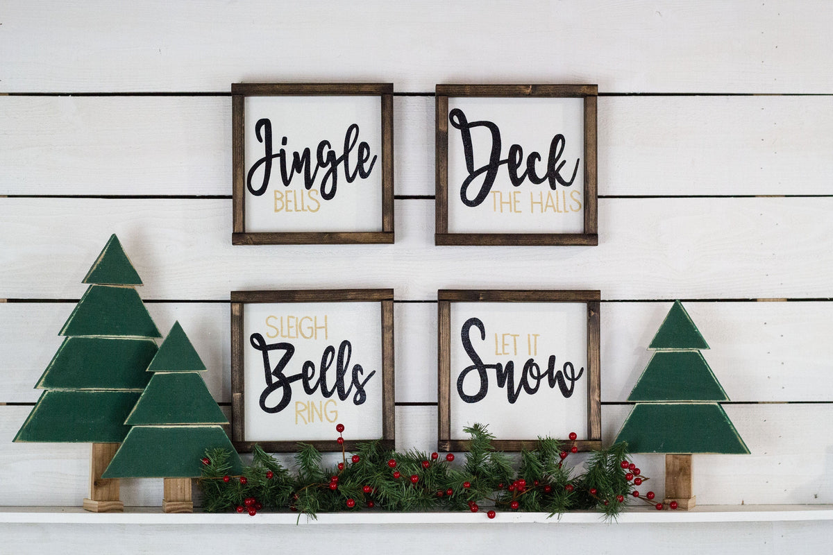 Set of 4 Christmas Signs, Jingle Bells, Deck The Halls, Sleigh Bells Ring, Let It Snow