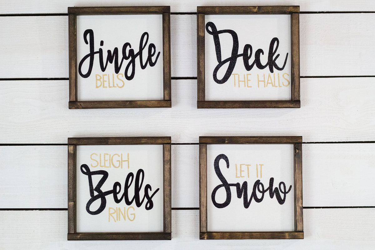 Set of 4 Christmas Signs, Jingle Bells, Deck The Halls, Sleigh Bells Ring, Let It Snow