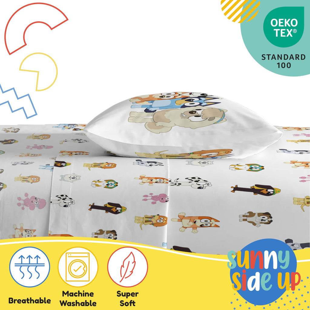 Bluey & Friends Toddler Sheet Set – 3-Piece Microfiber Bedding | Sunny Side Up