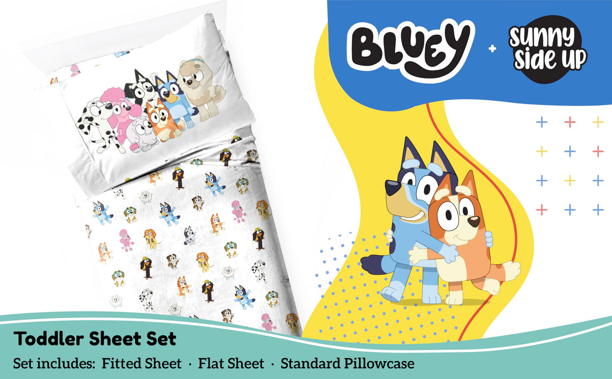Bluey & Friends Toddler Sheet Set – 3-Piece Microfiber Bedding | Sunny Side Up